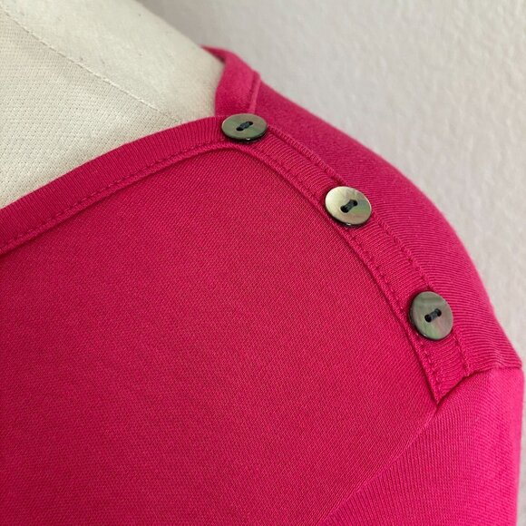 LL Bean Womens Medium Pink 100% Supima Cotton Button Shoulder Top 3/4 Sleeve - Picture 3 of 8